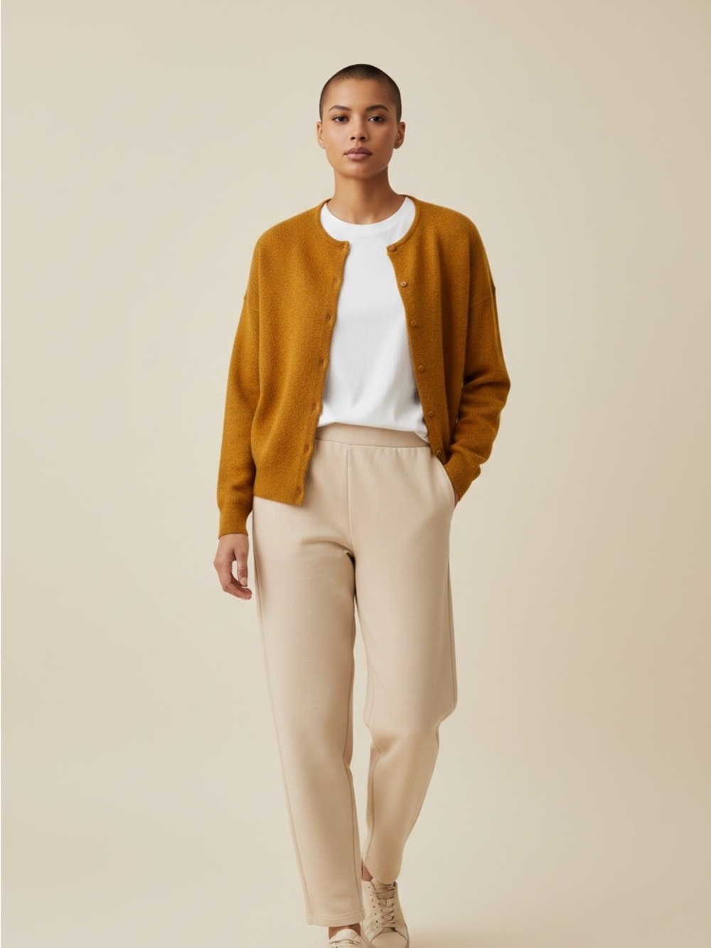 Babaton Ochre Button-Up Knit Cardigan XS Mohair blend